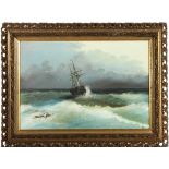 Russischer Marinemaler um 1900 Segelschiff in schwerer See. Gouache. Re.u. kyrillischer sign. 33 x