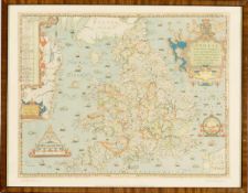 Karte England 42 x 54 cm, unter Glas gerahmt.