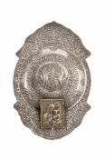 Plakette mit Miniaturikone, Russland, 18. Jh. Liturgische Plakette, bebuckelte Platte aus Blei-