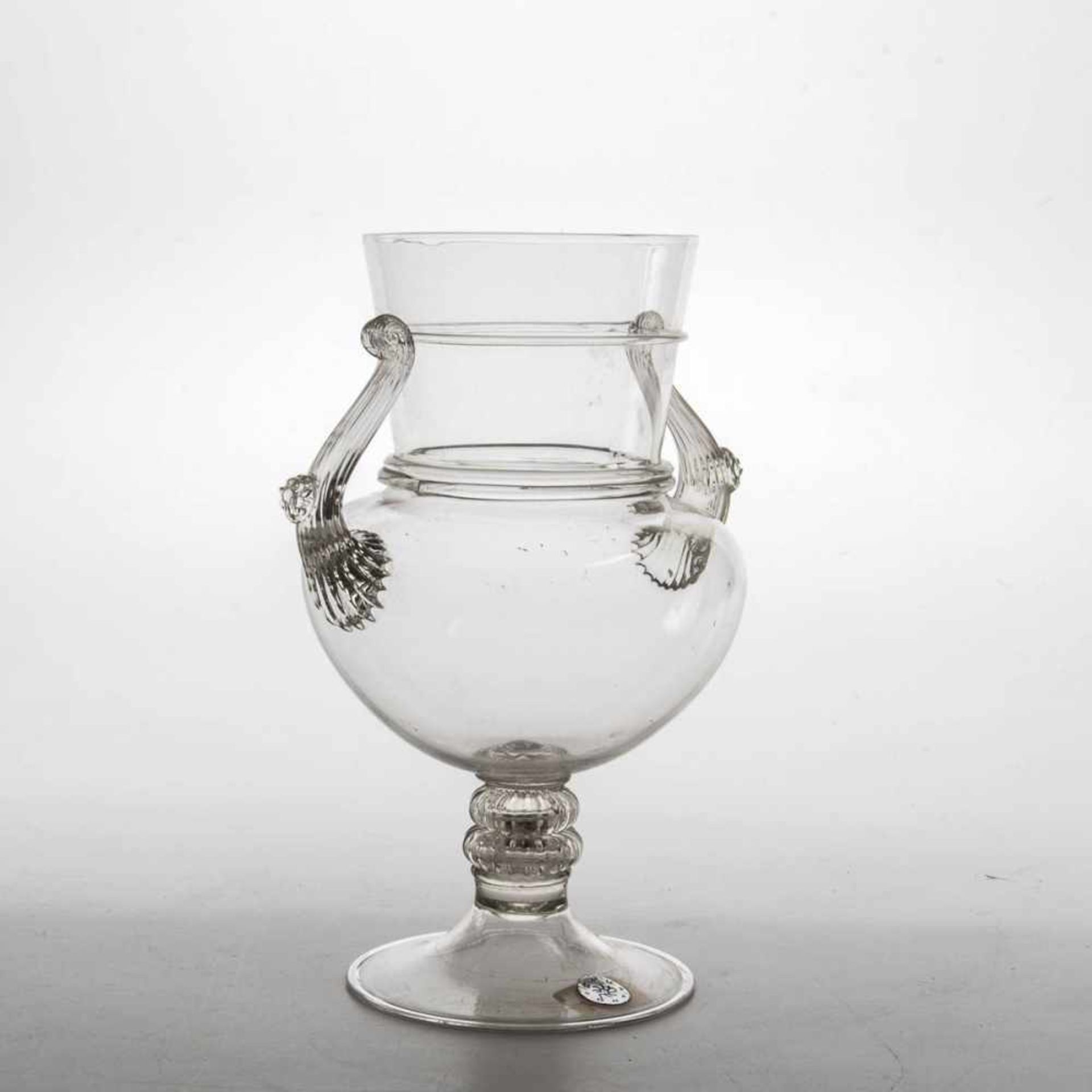 Muranovase, Barovier & Toso, Venedig, Farbloses Glas, Höhe 21 cm. Herstelleretikett auf der - Bild 2 aus 2