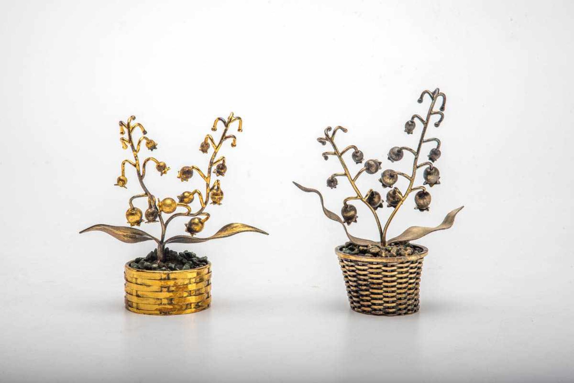 Paar naturalistische Pflanzkörbchen,Tiffany & Co Mexico, Silber, vergoldet, Höhe max. 11,5 cm. - Bild 2 aus 3