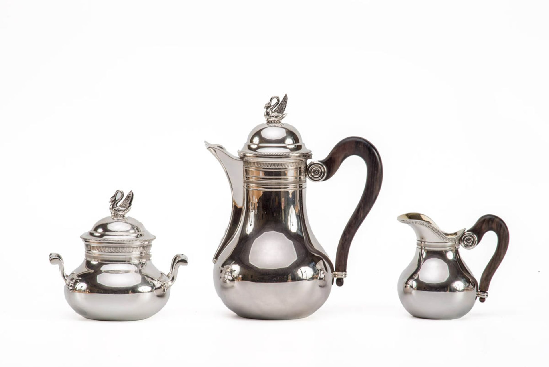 3-teilg.Kaffeeset, Wolfers, Belgien um 1900 800er Silber, teilw. innen vergoldet. Bestehend aus