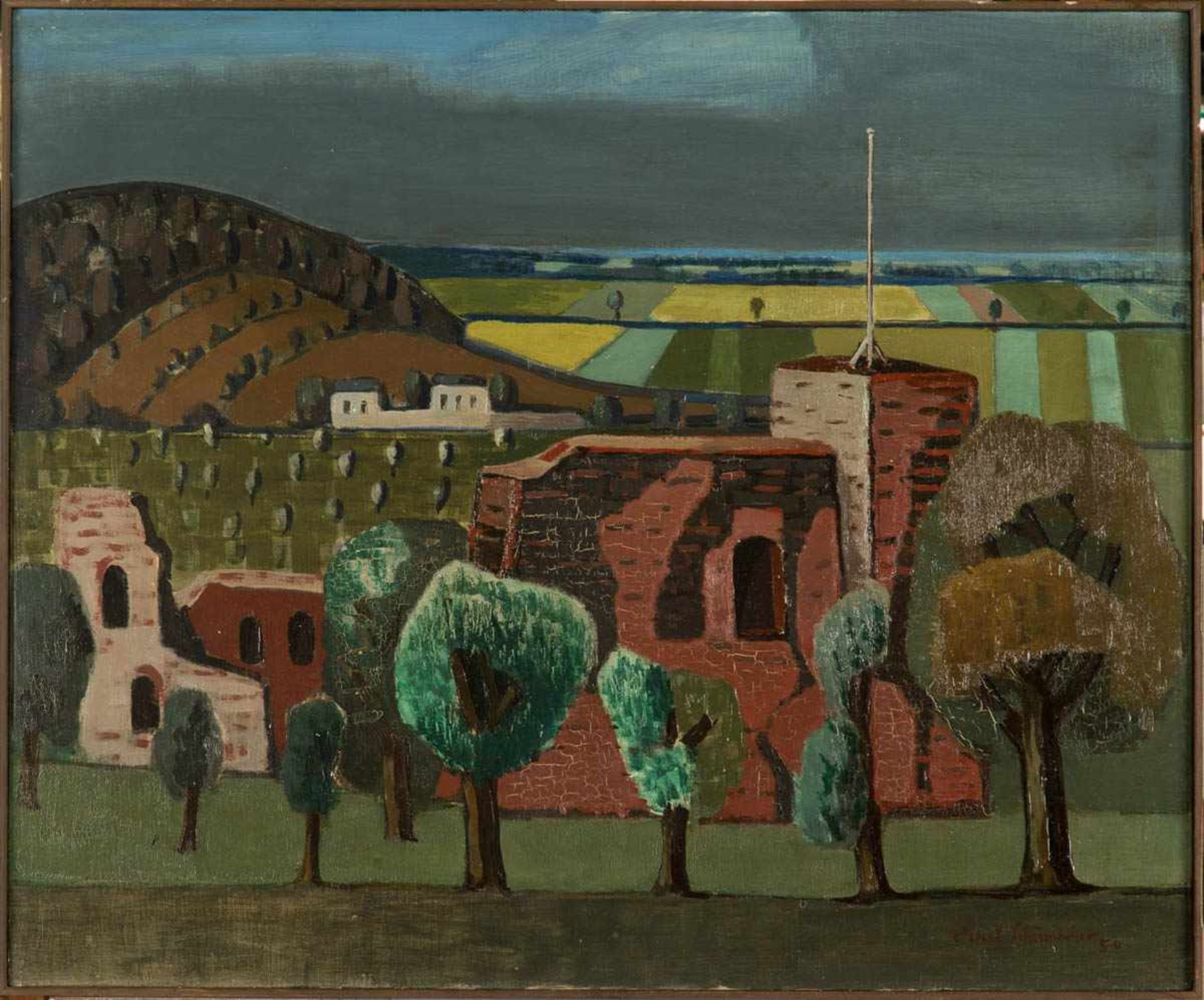 Schumacher, Ernst (Mönchengladbach 1905-1963 Berlin). Badische Landschaft, 1954, Öl auf Holz, 49 x