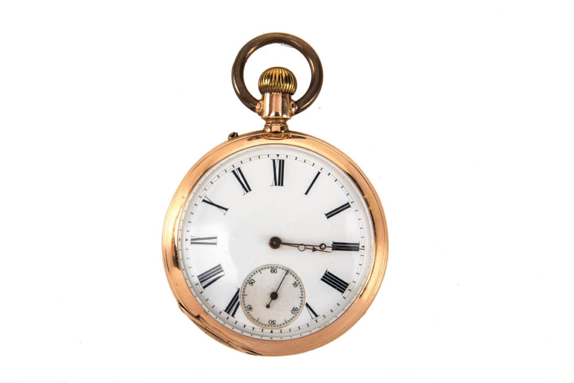 Herrentaschenuhr, um 1920 585er Gelbgold Schlichtes Uhrengehäuse, Deckel mit Wappenkartusche mit