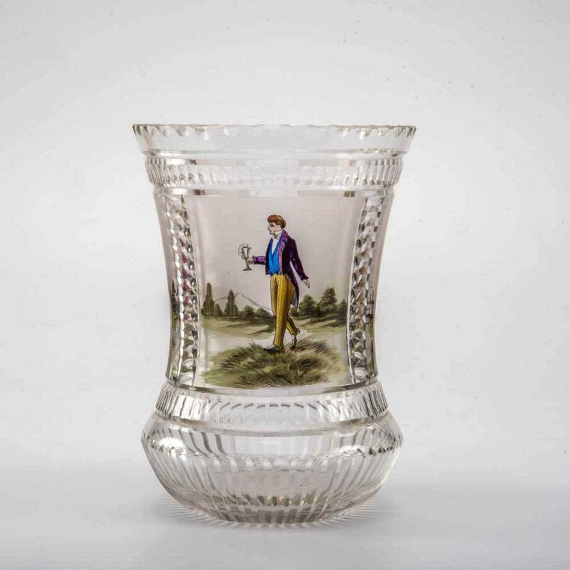 Ziervase, Böhmen 19. Jh. Farbloses Glas, mit eingeschliffenen Facetten, Korpus in der Mitte leicht - Bild 2 aus 3