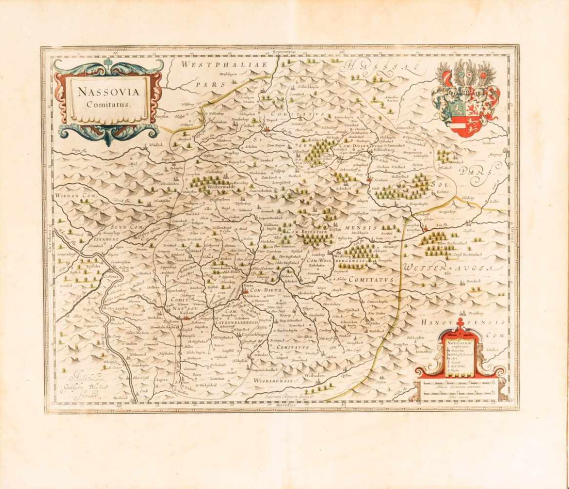 Landkarte "Nassovia Comitatus"(Grafschaft Nassau), aus dem Atlas novus von Willem Blaeu, Amsterdam