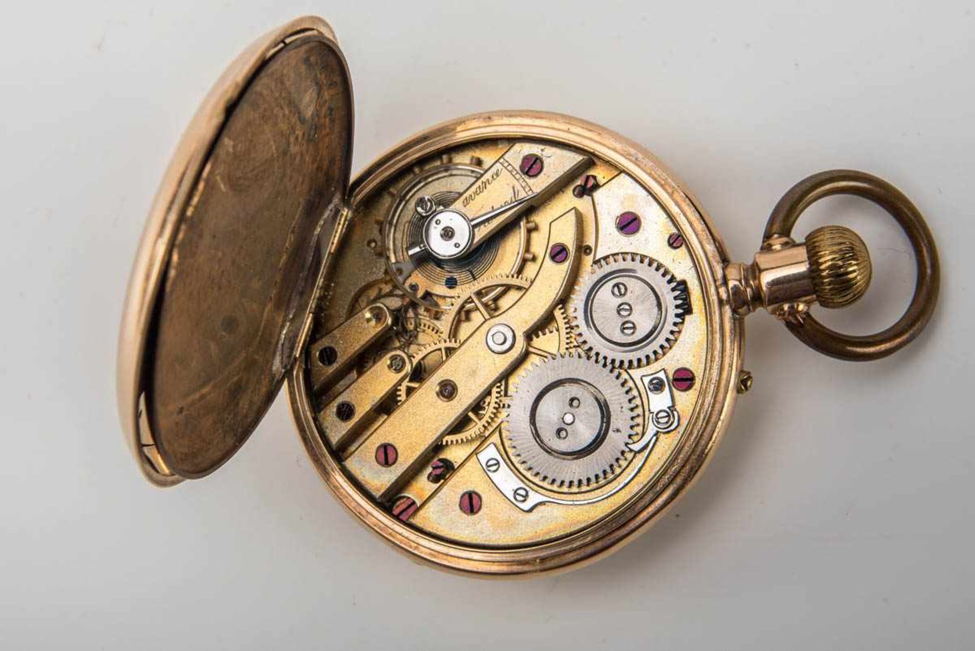 Herrentaschenuhr, um 1920 585er Gelbgold Schlichtes Uhrengehäuse, Deckel mit Wappenkartusche mit - Bild 3 aus 3