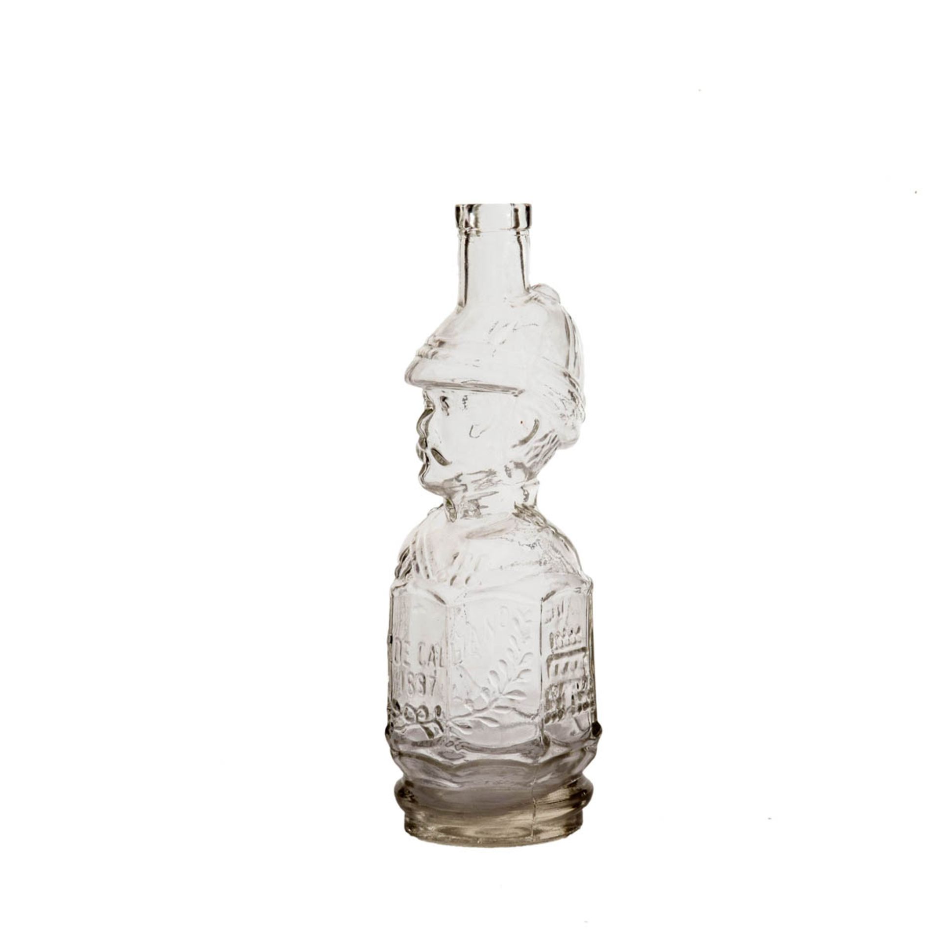 Scherzflasche, Italien Farbloses Glas in die Form gegeben. Runder Stand, Korpus mit Inschrift "