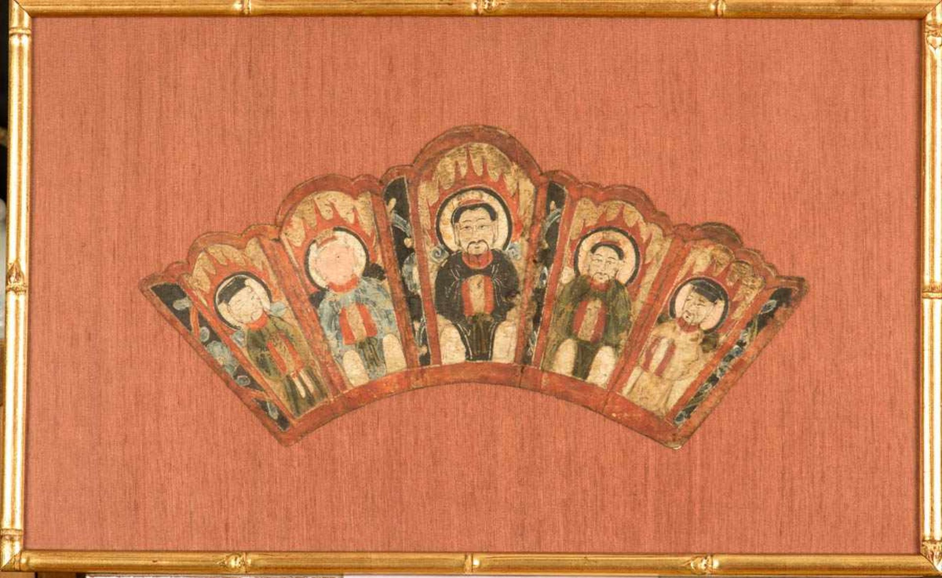 Tantrische Krone, Tibet Mahayana, Zweig des Buddhismus. Gefächerte Form mit fünf Höllenkönigen.