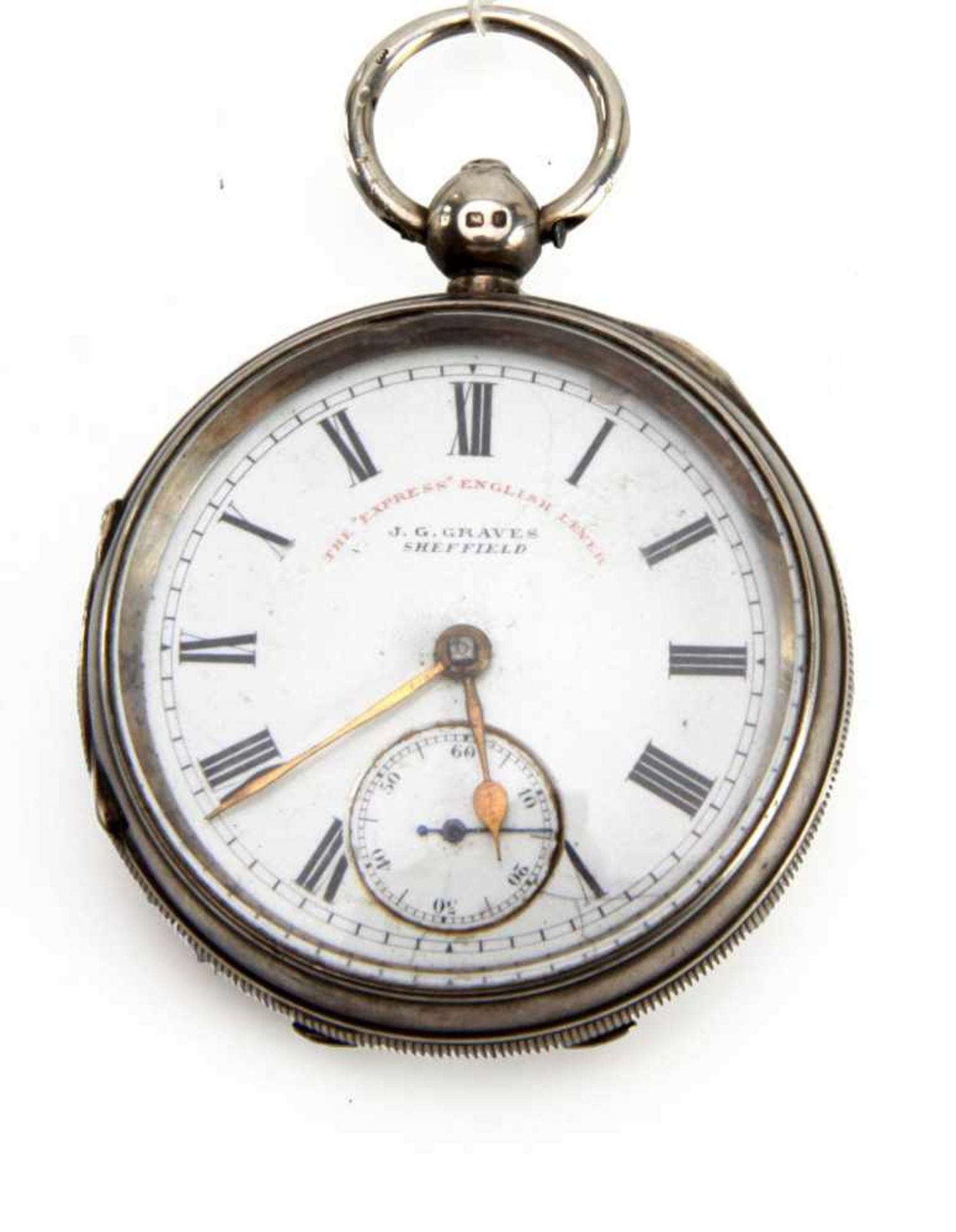 Taschenuhr, J.G. Graves, Sheffield 19. Jh. Silber. Rückwärtiger Gehäusedeckel, guillochiert, leere