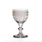 Südweinglas, Biedermeier um 1840 Farbloses Glas. Runder flacher Fuß mit Abriß, Schaft mit