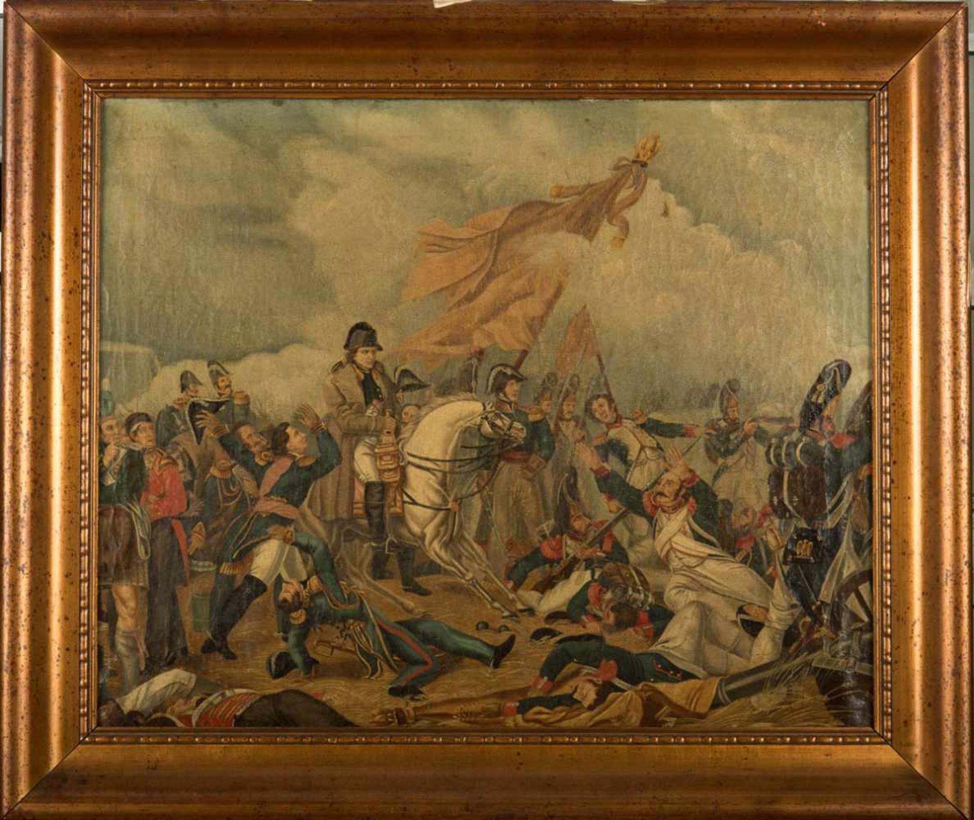 Kopist 19. Jh. Darstellung der Schlacht bei Waterloo. Öl/Leinwand. 56 x 69 cm. R.