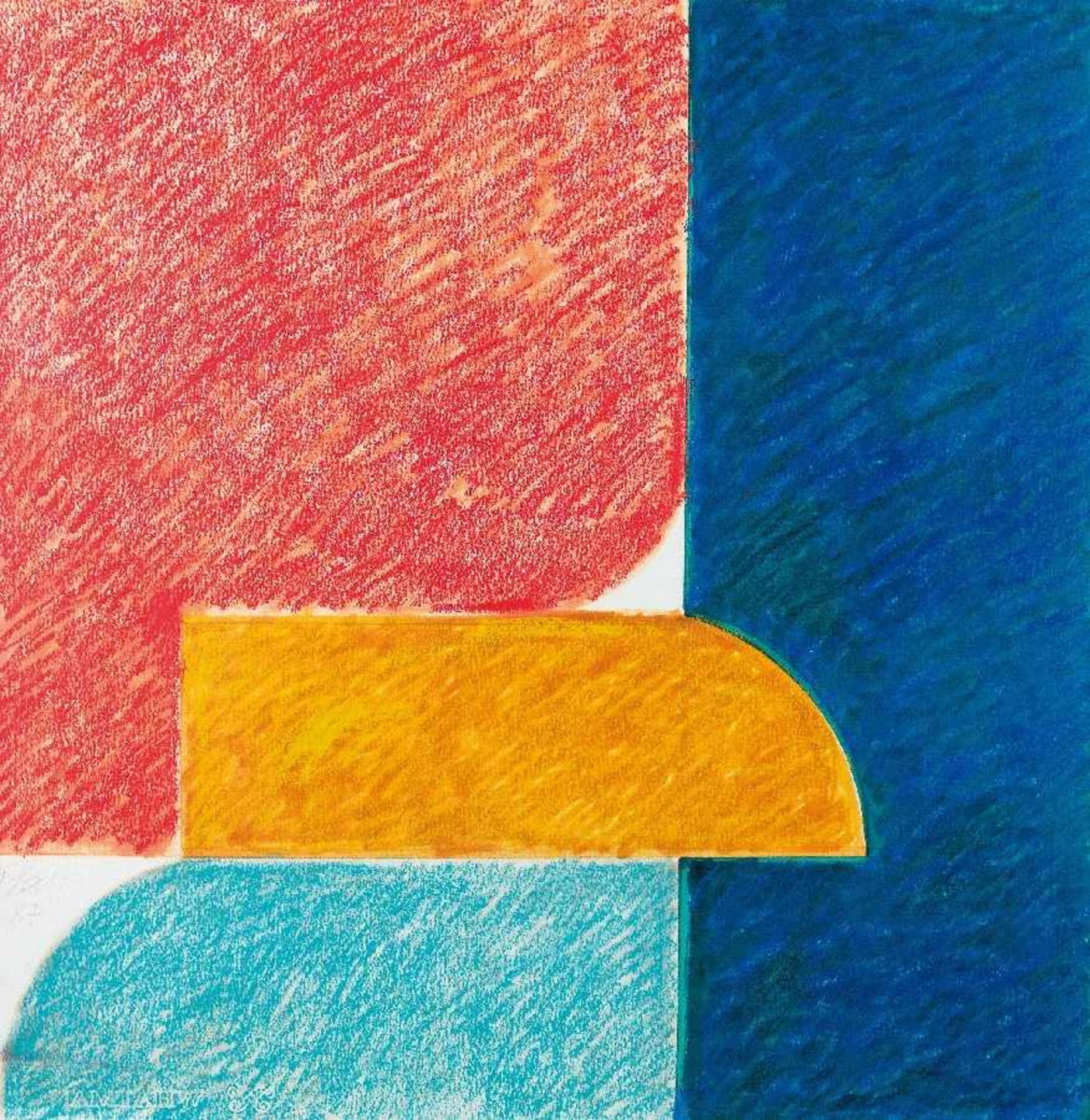 Georg Karl Pfahler Emetzheim 1926 - 2002 Komposition rot, gelb, blau Farbige Kreide und Aquarell auf