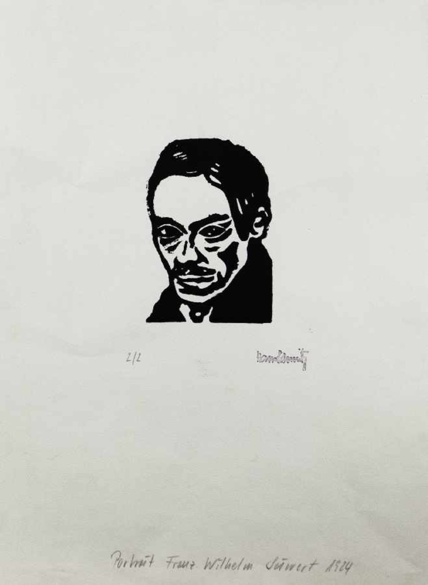 Hans Schmitz 1896 - 1977 Portrait Frans Wilhelm Seiwert/Hockender Zwei Linolschnitte auf Papier; - Bild 2 aus 2