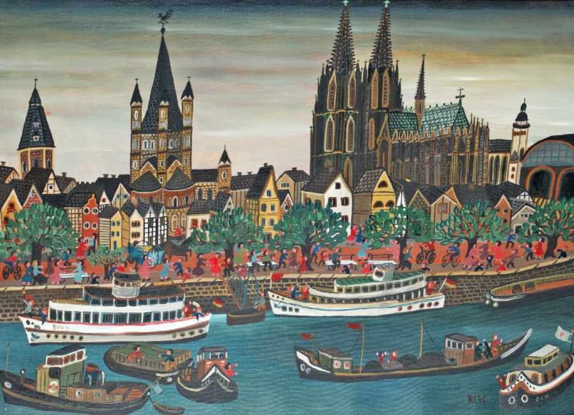 Rosemarie Landsiedel Zeitgenössische Naive Künstlerin aus Korbach. Köln Öl auf Lwd, 1975; H 45 cm, B