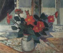 Hans Kruzwicki 1885 - 1971 Blumen am Fenster Öl auf Lwd; H 50,5 cm, B 60,5 cm; signiert u. r. "