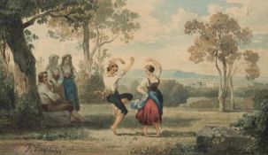 Joseph Faydel 1813 - 1875 Maler des 19. Jh. Tanzendes Paar Aquarell auf Papier über Karton; H 100