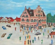 Jean Faucq Belgien 1900 - 1978 Rathaus in einer belgischen Stadt Tempera auf Lwd, 1973; H 42 cm, B