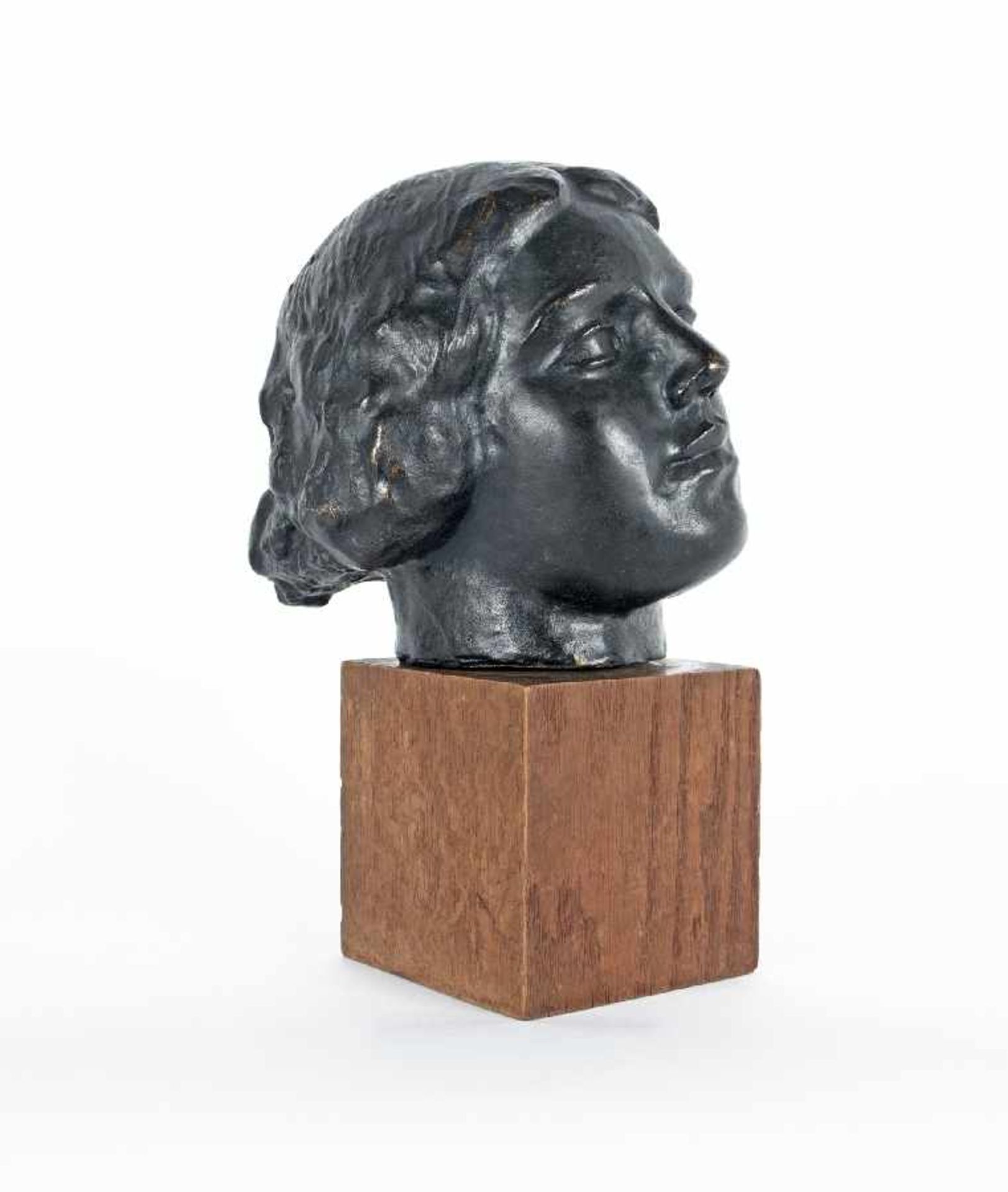 Umkreis Aristide Maillol Mädchenkopf Bronze; H 23 cm, B 20 cm, T 23 cm, Monogramm hinten links "