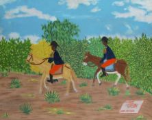 Claude Obin Haitianischer Naiver Maler der 2. H. d. 20. Jh. Deux Soldats en Mission Öl auf