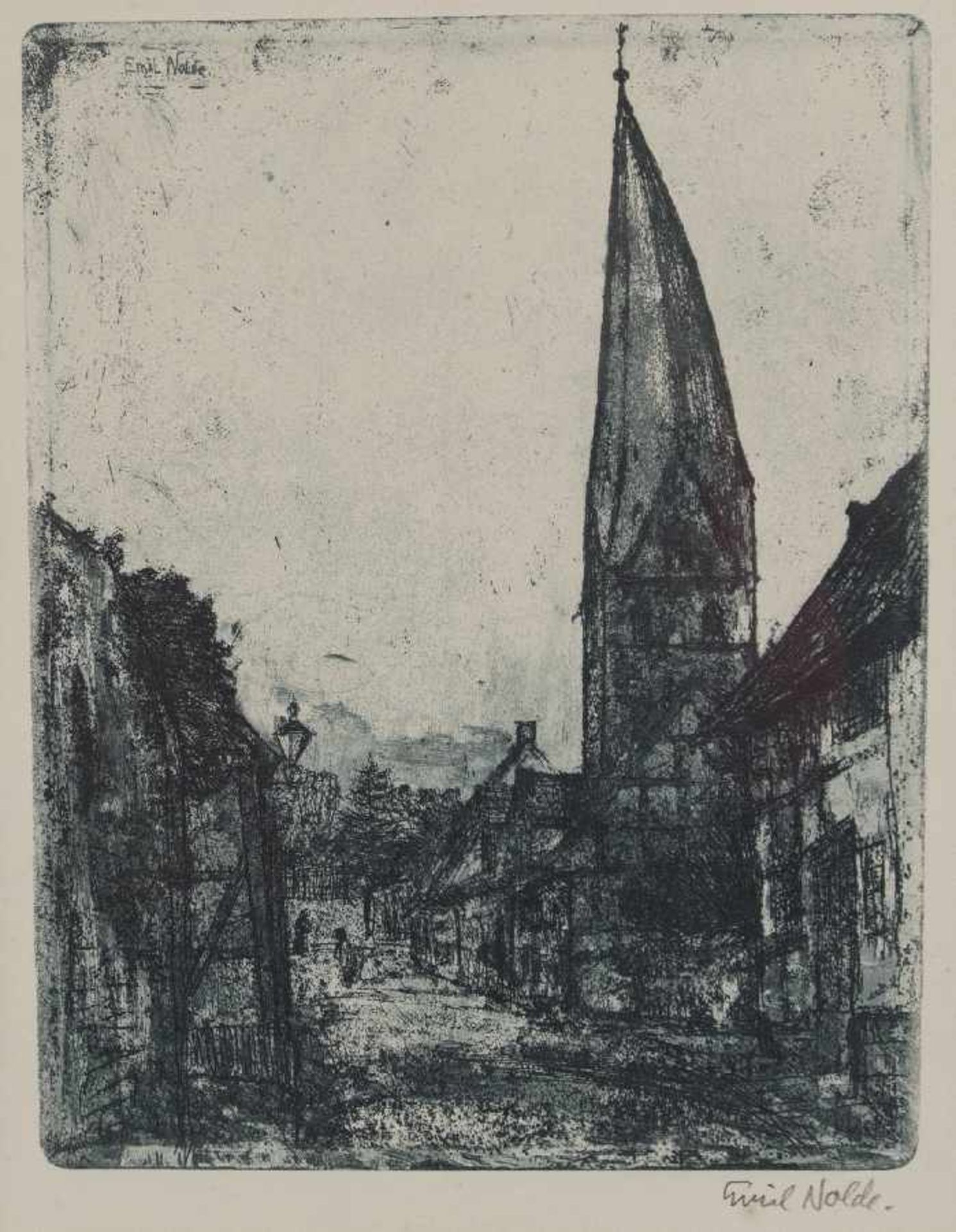 Emil Nolde 1867 Nolde - 1956 Seebüll Schiefer Turm in Soest Radierung; 1906; H 192 mm, B 148 mm;