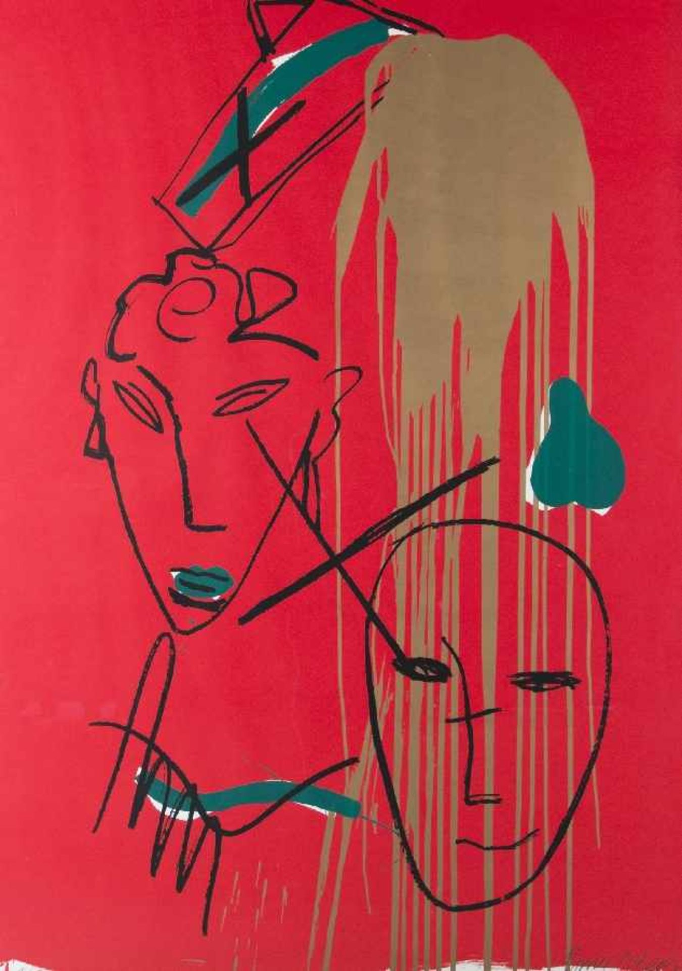 Bruce McLean 1944 Glasgow two faces Siebdruck auf Papier; H 1375 mm, B 980 mm; signiert u. r. "Bruce