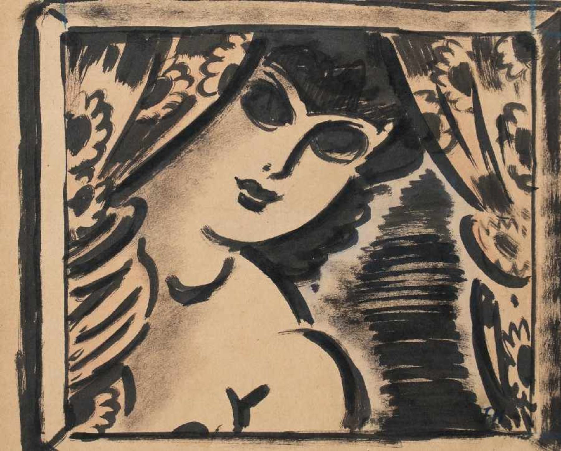 Frans Masereel 1889 Blankenberge - 1972 Avignon Nude á la fenetre Tuschepinsel und Aquarell auf