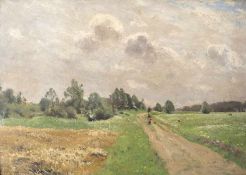 Hans Richard von Volkmann Halle 1860 - 1927 Landschaft bei Dachau Öl auf Lwd über Pappe; H 42 cm,