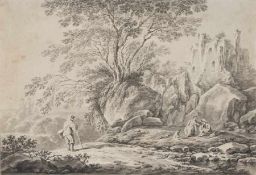Friedrich August Brand, alte Zuschreibung Wien 1735 - 1806 Romantische Landschaft mit Wanderern