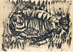 Krefelder Künstler der 60er Jahre Strukturbild (Fisch) Aquarell auf Papier; H 364 mm, B 520 mm