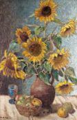 Adolf de Haer 1892 - 1945 Sonnenblumen IV Öl auf Lwd; H 102 cm, B 68,5 cm; signiert und datiert u.