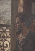 Frankreich, 19. Jh. Jeune homme a la fenetre Öl auf Holz; H 26 cm, B 18 cm; verso schwer leserlich