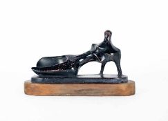 Bildhauer der 40er/50er Jahre des 20. Jh. Figuration Gips, schwarz patiniert und auf Holzsockel