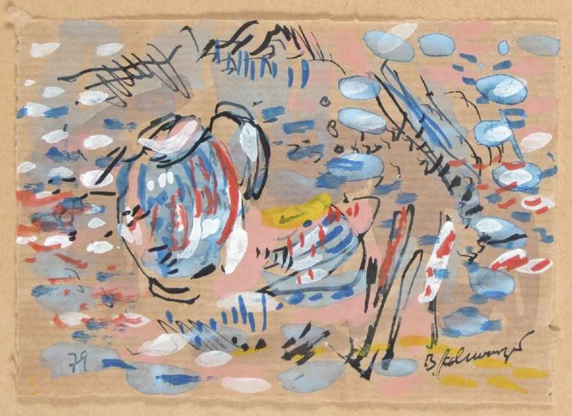 Bernd Schwarzer 1954 Weimar Ein Paar Kompositionen Gouache und Tusche auf Papier; H je 110 mm, B - Bild 2 aus 2