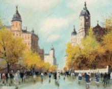Antal Berkes 1874 - 1938 Oktogon Platz Budapest Öl auf Lwd; H 40 cm, B 50 cm; signiert u. l. "Berkes