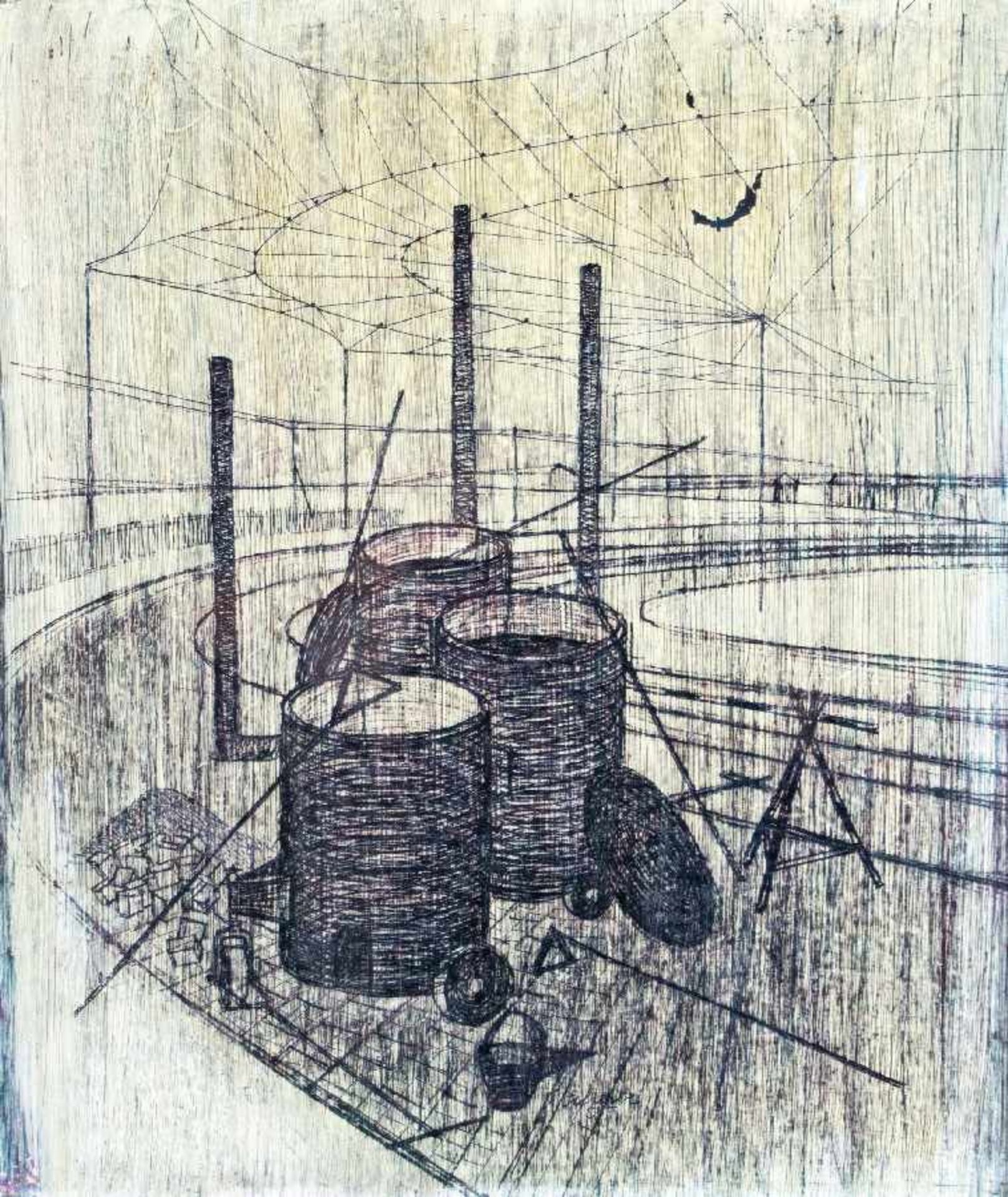 Emil Scheibe 1914 - 2008 Surrealistische Szenerie Mischtechnik auf Karton; H 51 cm, B 44 cm;