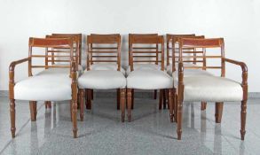 England um 1900 8 Stühle und 2 passende Armlehnstühle Mahagony, gepolstert und stoffbezogen; H je 86