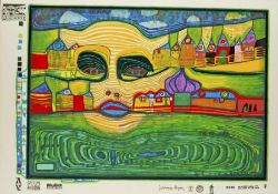 Friedensreich Hundertwasser 1928 Wien - 2000 Irinaland über dem Balkan Farbserigrafie mit