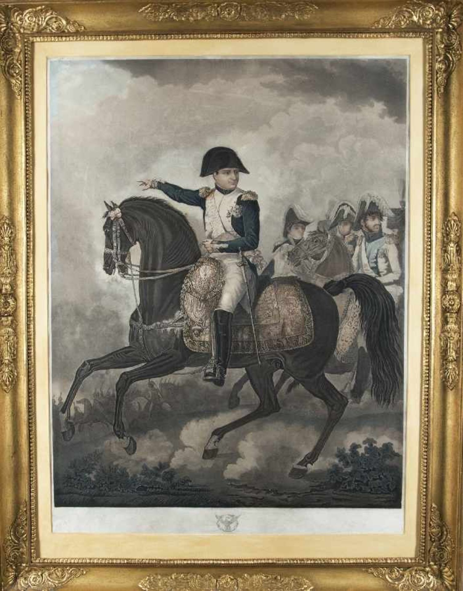 Frankreich, 19. Jh. Napoleon zu Pferd Stahlstich, aquarelliert; H 750 mm, B 585 mm; beschnitten - Bild 2 aus 2
