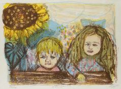 Otto Dix 1891 Gera - 1969 Singen 2 Kinder (mit Sonnenblume) Farblithografie auf Papier; H 440 mm,