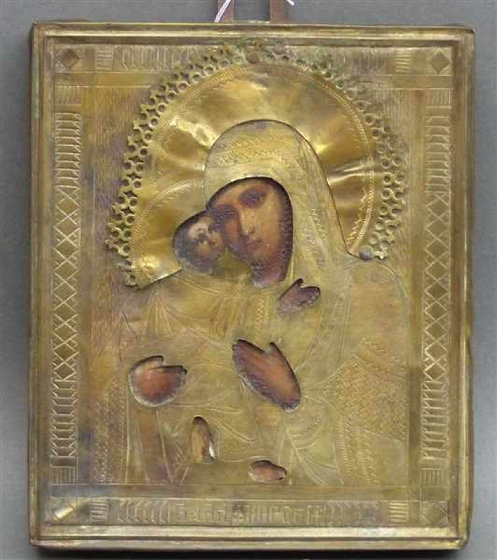 Ikone Russland, 19. Jh., Madonna mit Jesuskind, im Metalloklad, 13,5x11 cm,