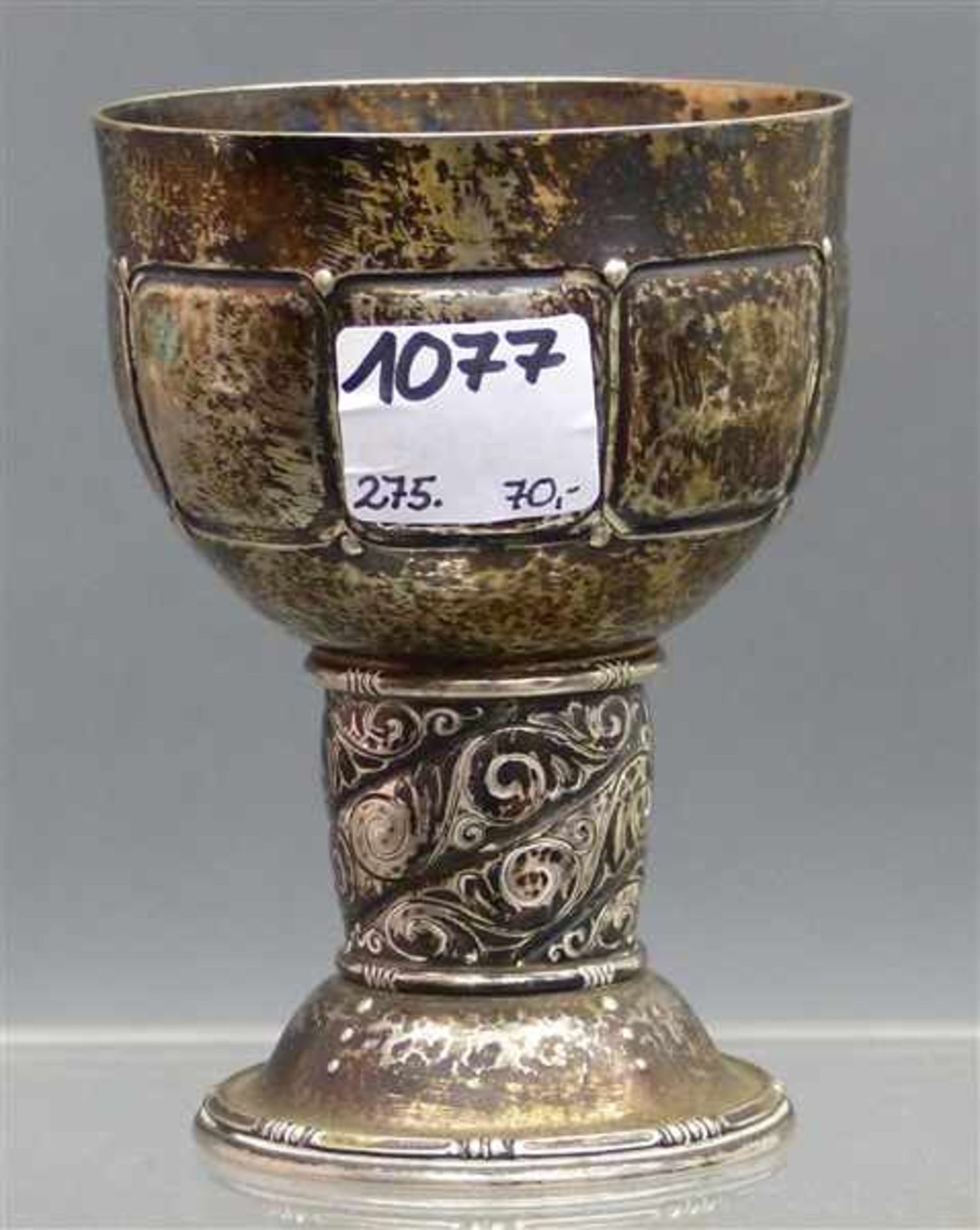 Pokal Silber, um 1900, gedrehter Fuß, um 1900, h 9,5 cm, 97 g schwer,