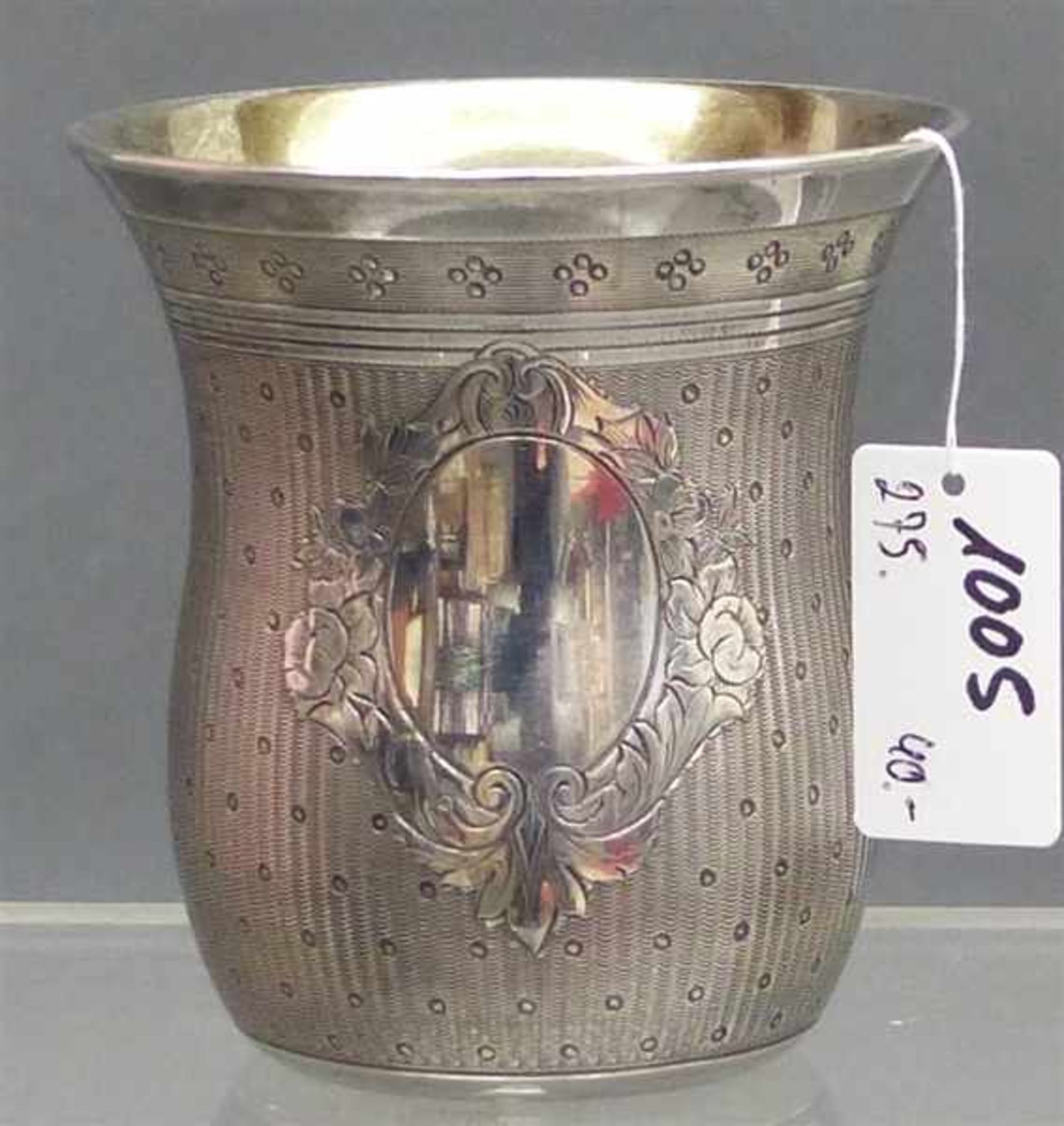 Becher Silber, Innenvergoldung, um 1930, Monogrammkartusche, h 7,5 cm, 101 g schwer,