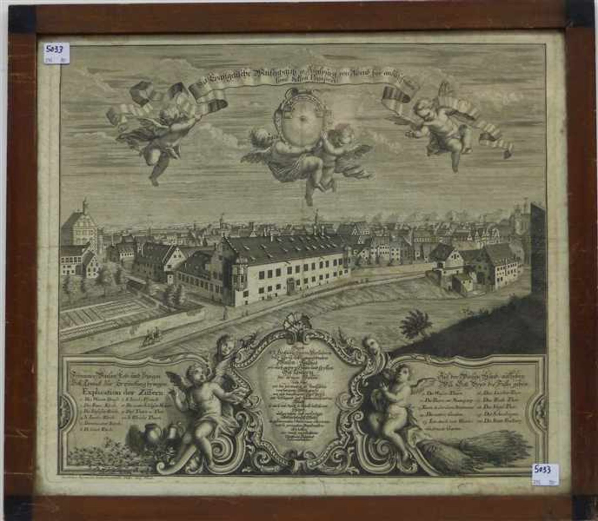 Kupferstich, um 1750 Das Evangelische Waisenhaus in Augsburg... samt dessen Prospect, gestochen