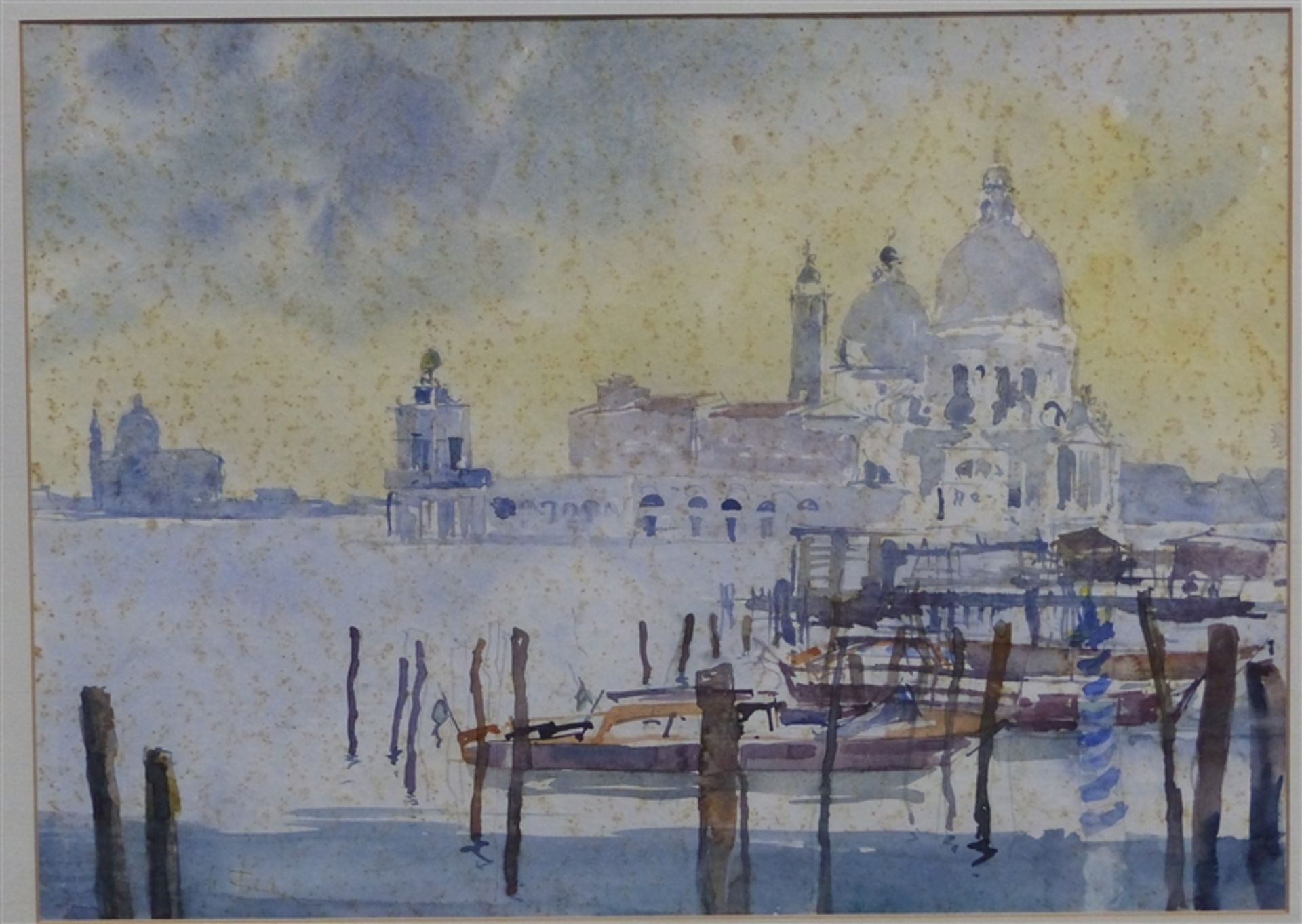 Unbekannt Aquarell auf Papier, Ansicht von Venedig, im Vordergrund Bootssteg, um 1920, stockfleckig,