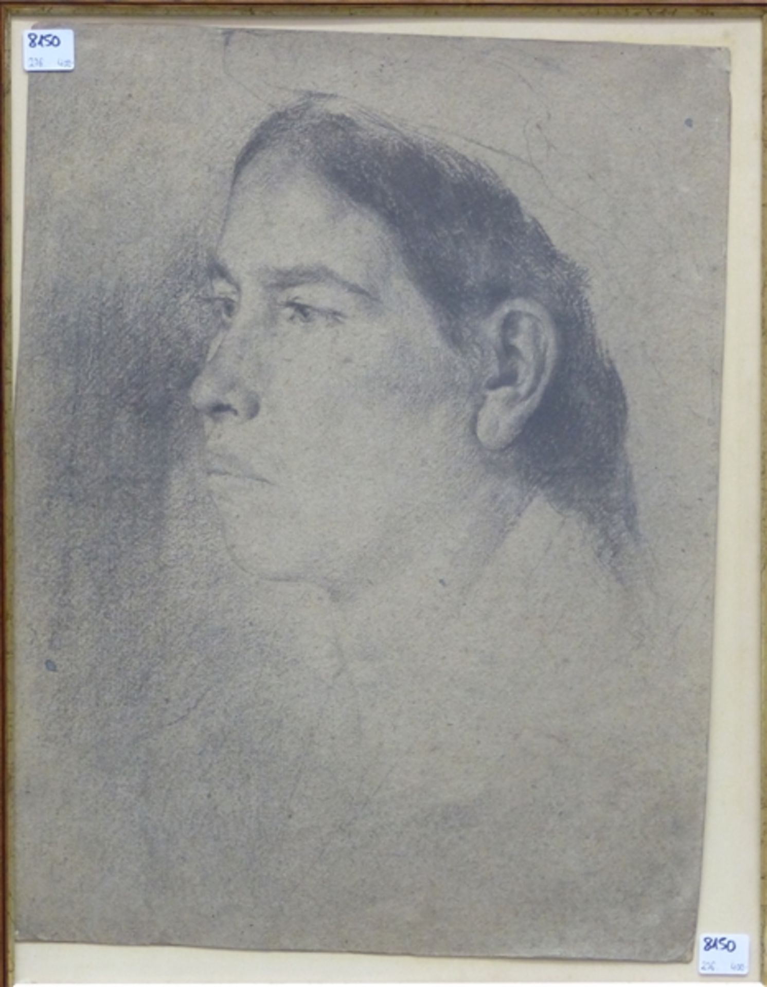 Porträtmaler, 20. Jh. Kohlezeichnung auf Karton, Studie: Käthe Kollwitz (1867-1945), rückseitig