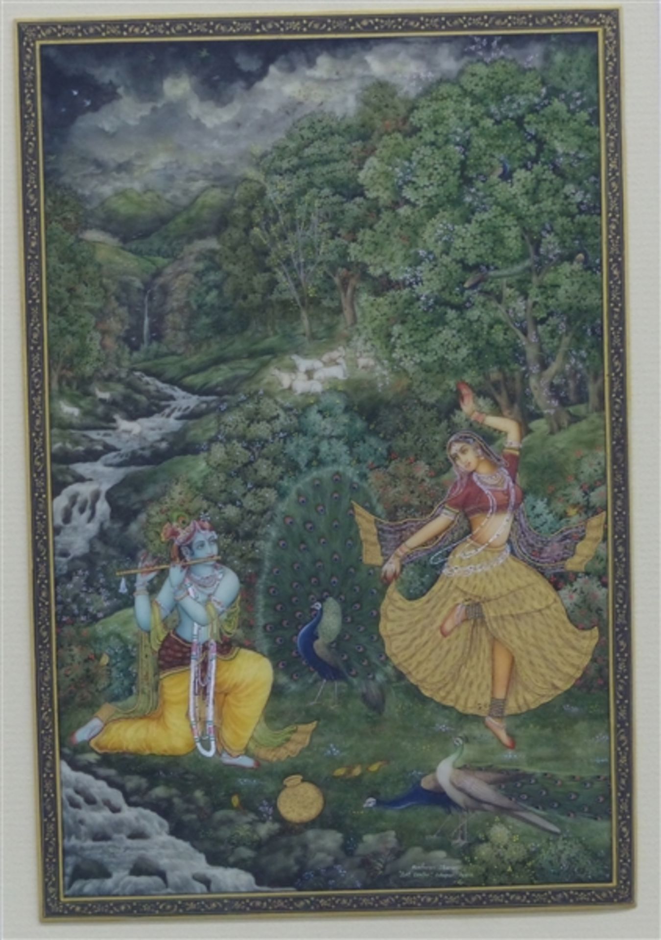 Sharma, Kenhaiya 20. Jh., Aquarell und Guache auf Bein, Darstellung von Krishna und Radha, feine