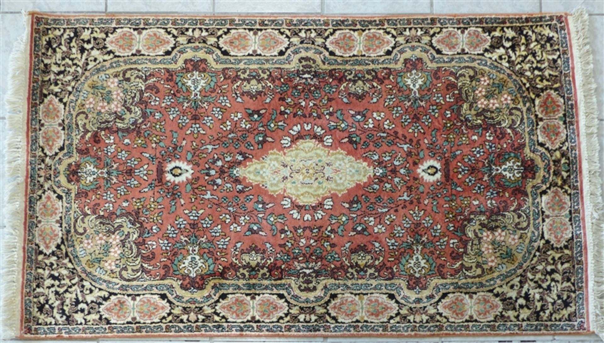 Kaschmir Seidenteppich Indien, 157 x 92 cm, mit Zertifikat,