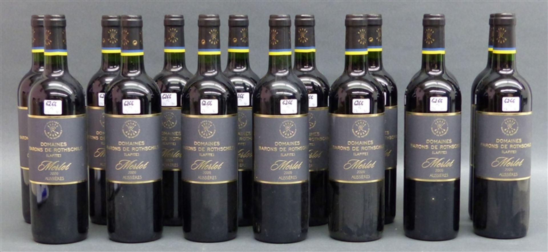 15 Flaschen Rotwein Domaines Barons de Rothschild, Merlot, 2009 Aussieres, Narbonne,