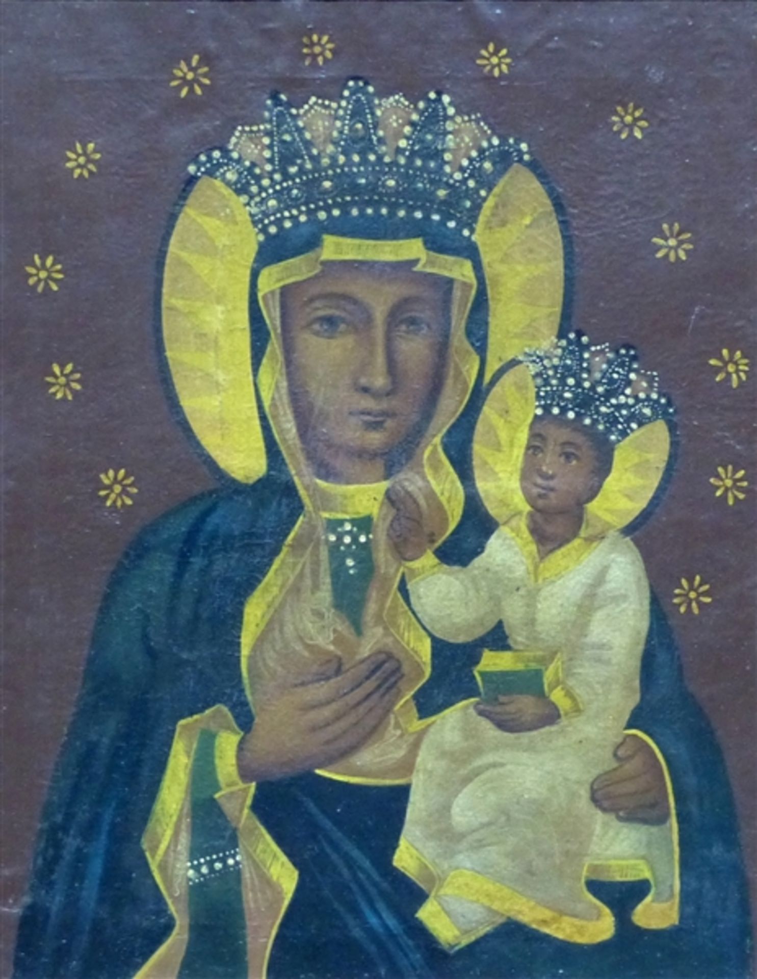 Heiligenmalerei, 20. Jh. Öl auf Leinen, Darstellung der Mutter Gottes mit Jesuskind, 45 x 35 cm,